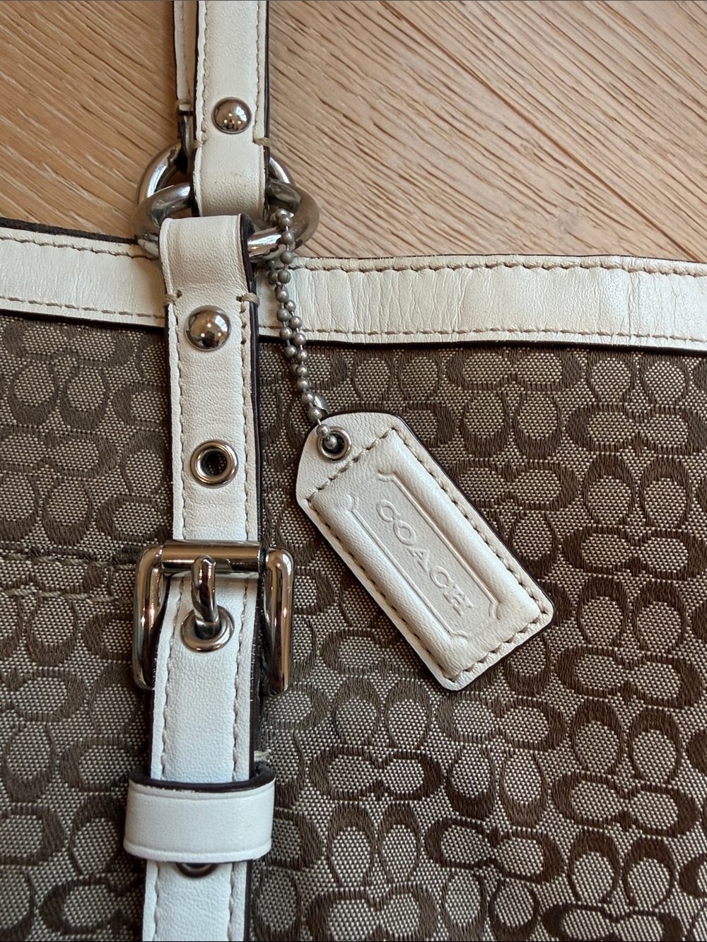 Coach Brown Signature Tote with White Trim - Picture 2 of 3